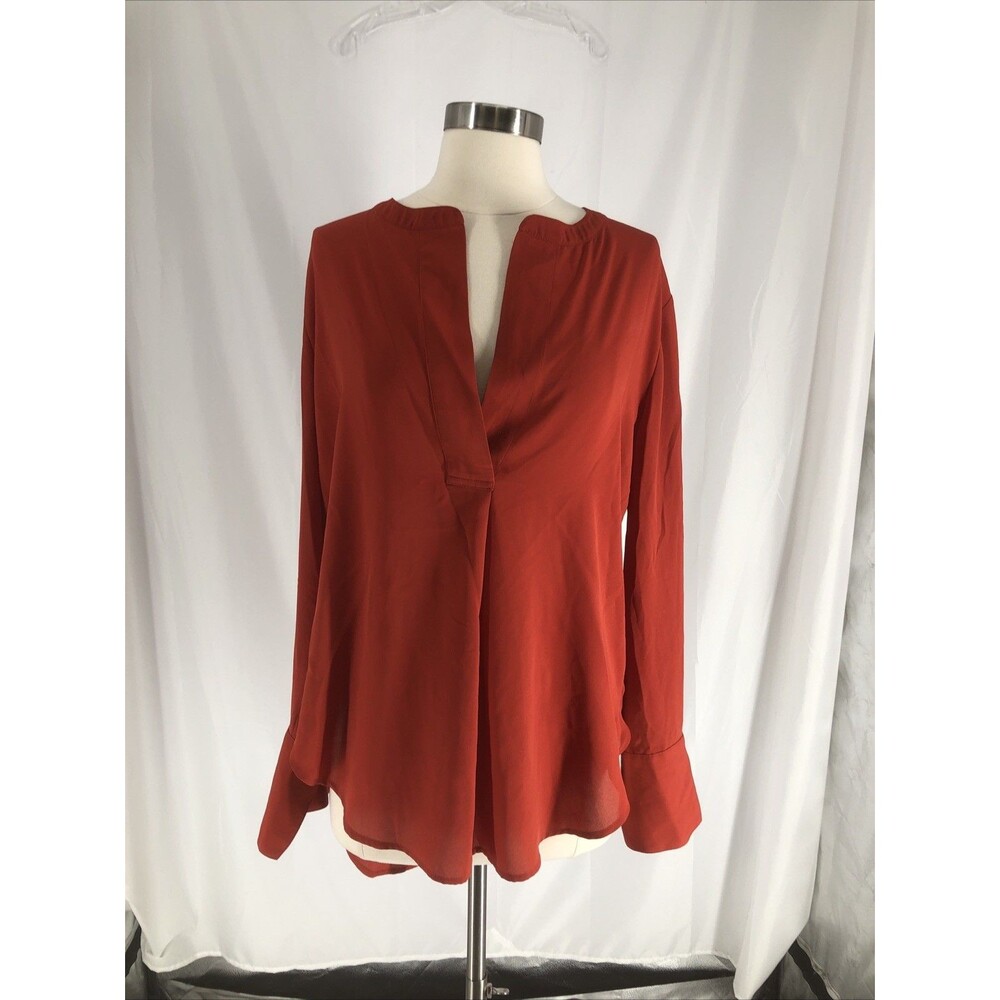 Banana Republic Blouse Tunic Sz M Orange V Neck Gauzy Long Sleeve